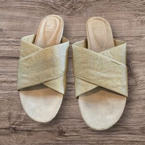 Eileen Fisher Shimmering Gold Crisscross Mules